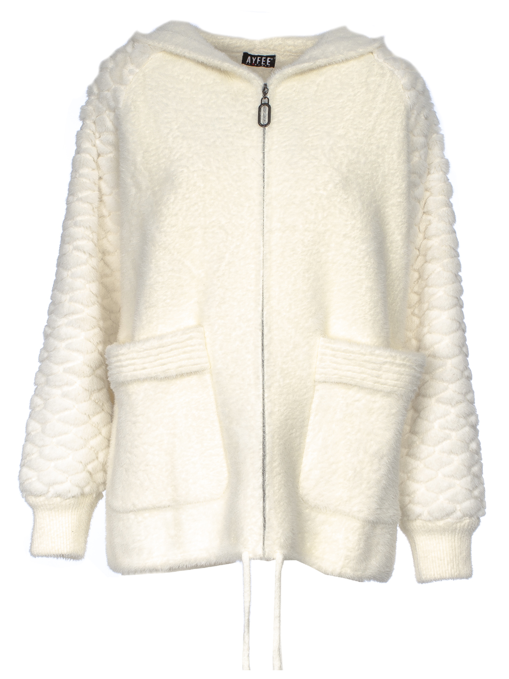 GIACCA CORTA CON CAPPUCCIO PELLICCIA,3 TG,100%NY,MADE IN PRC        - IVORY